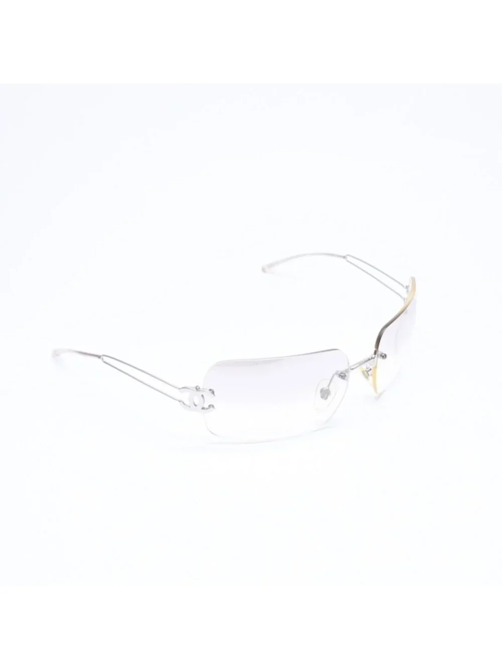 Chanel Rimless Sunglasses Side CC Logo Clear Silver Frame Metal 16 Eyewear